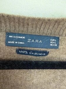 Label on a Zara piece, UK 12