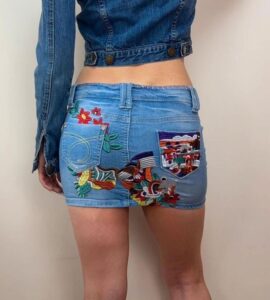 Kiss Miss denim fitted low rise mini micro skirt w29