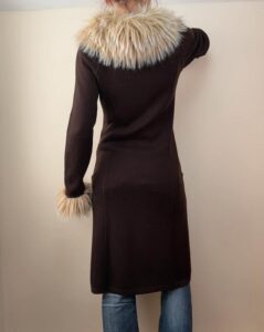 Women's Italian Y2K Faux Fur Trim Coat Brown Longline Merino Wool S 90s Vintage — photo 4 of 15