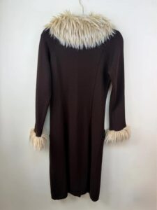 Women's Italian Y2K Faux Fur Trim Coat Brown Longline Merino Wool S 90s Vintage — photo 8 of 15