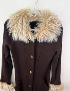 Women's Italian Y2K Faux Fur Trim Coat Brown Longline Merino Wool S 90s Vintage — photo 9 of 15