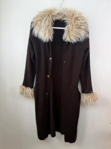 Women's Italian Y2K Faux Fur Trim Coat Brown Longline Merino Wool S 90s Vintage — photo 10 of 15