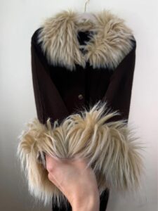 Women's Italian Y2K Faux Fur Trim Coat Brown Longline Merino Wool S 90s Vintage — photo 11 of 15