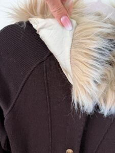 Women's Italian Y2K Faux Fur Trim Coat Brown Longline Merino Wool S 90s Vintage — photo 12 of 15