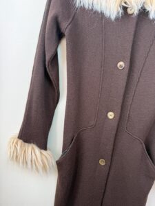 Women's Italian Y2K Faux Fur Trim Coat Brown Longline Merino Wool S 90s Vintage — photo 14 of 15