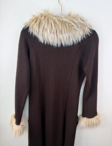 Women's Italian Y2K Faux Fur Trim Coat Brown Longline Merino Wool S 90s Vintage — photo 15 of 15