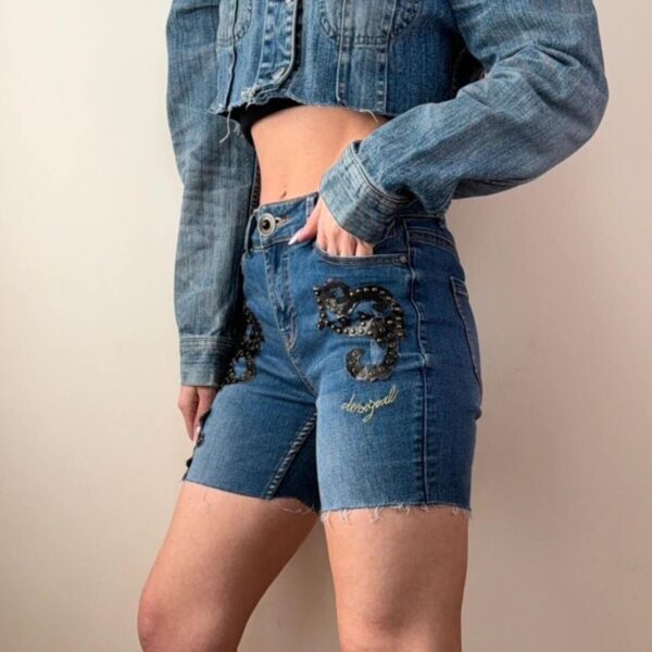 Desigual womens studded leather denim micro cutoff jeans shorts W26 S uk8
