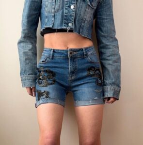 Desigual womens studded leather denim micro cutoff jeans shorts — photo 2 of 14
