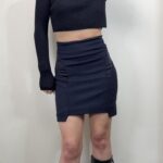 Acne Studios Pacific Mix dark navy mini skirt S W26 Panelled Runway Preppy Sculptural party layer