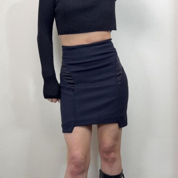 Acne Studios Pacific Mix dark navy mini skirt S W26 Panelled Runway Preppy Sculptural party layer