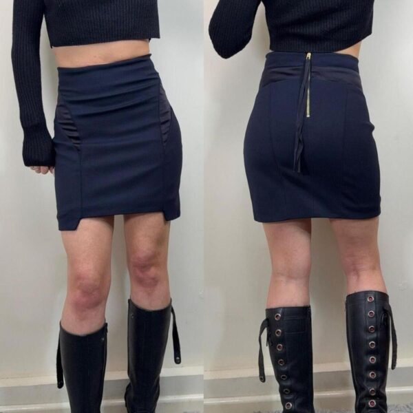Acne Studios Pacific Mix dark navy mini skirt S W26 Panelled Runway Preppy Sculptural party layer
