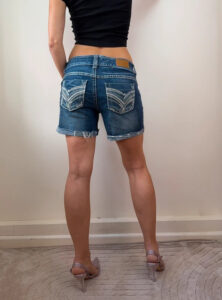 Rue21 womens Low Rise 8” Denim Cuffed Shorts Embroidered Jeans