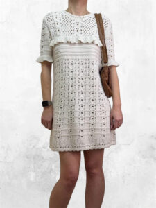 Zara womens Cream Crochet Knit Ruffle Mini Dress