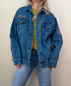 Atlas Mens Vintage Denim Trucker Outdoor Button Jacket Oversized Embroidered M