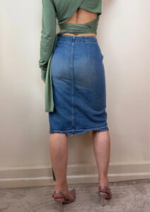 GU Japanese Denim Button Midi Fitted Pencil Skirt Blue UK8 W24/S Y2K 90s Style Jean Western Casual - Image 2