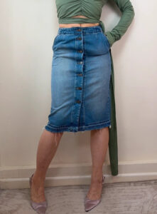 GU Japanese Denim Button Midi Fitted Pencil Skirt Blue UK8 W24/S Y2K 90s Style Jean Western Casual - Image 3