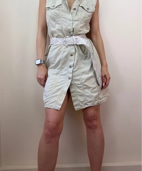 Colmar Vintage 90s Utility Safari Button Shirt Fitted Mini Dress Beige UK14-M Y2K Casual Resort