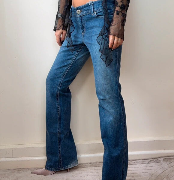 Axcess Liz Claiborne Womens Low Rise 8.5” Bootcut Flare Jeans UK10/S W29 Stitch