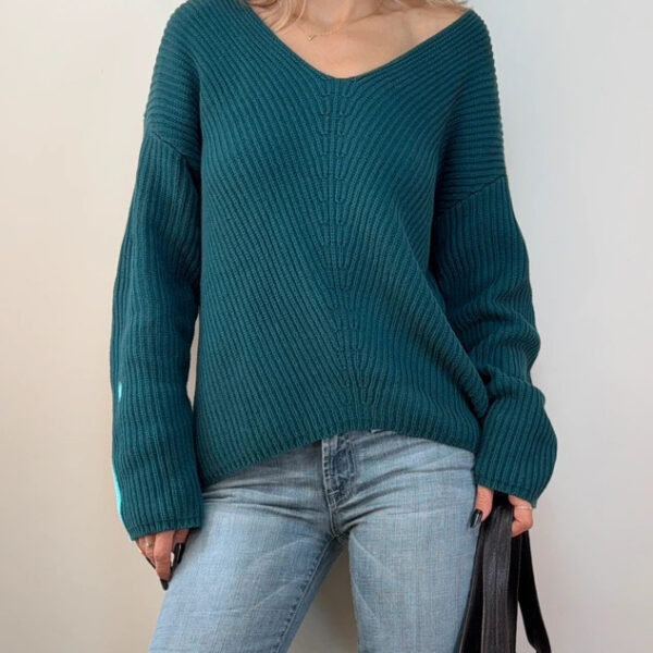 Tentree Womens Green 100% Organic Cotton Oversized Chunky V-Neck Jumper UK 14-16