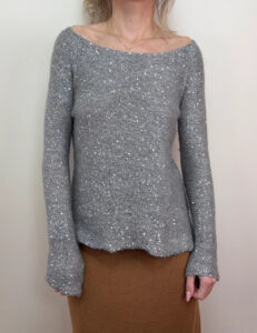 Phase Eight Grey Silver Shimmer Sequin Mohair Wool Bardot Fitted Jumper