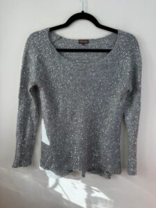 Phase Eight Grey Silver Shimmer Sequin Mohair Wool Bardot Fitted Jumper — photo 2 of 6