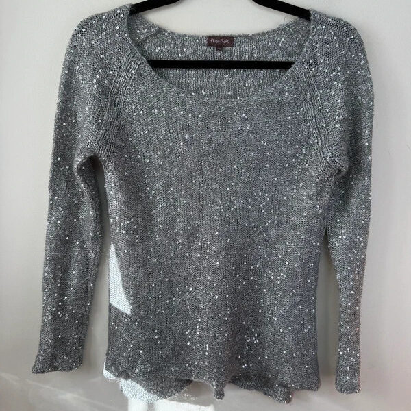 Phase Eight Grey Silver Shimmer Sequin Mohair Wool Bardot Fitted Jumper UK10 Boat-neck knit sweater