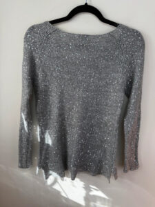 Phase Eight Grey Silver Shimmer Sequin Mohair Wool Bardot Fitted Jumper — photo 3 of 6