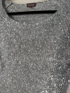 Phase Eight Grey Silver Shimmer Sequin Mohair Wool Bardot Fitted Jumper — photo 6 of 6
