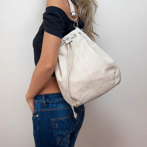 Coach Madison 17016 Ivory Leather Drawstring Shoulder Hobo Bag Slouchy Logo