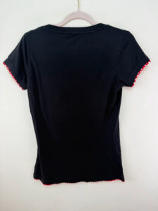 Flamenco Black Polka Dot Heel Shoe Graphic T-Shirt Fitted baby tee UK12/14 M Quirky Retro Pin up top - Image 3
