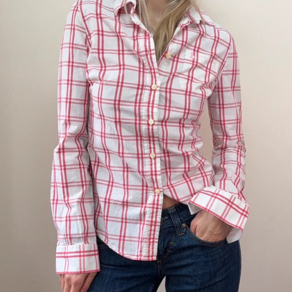 Jack Wills Fabulously British Pink Check Cotton Fitted Button Shirt UK8/S Preppy Y2K 00s