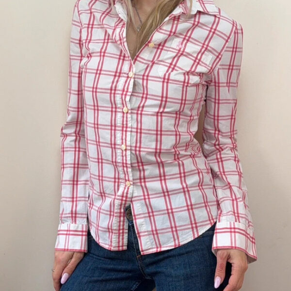 Jack Wills Fabulously British Pink Check Cotton Fitted Button Shirt UK8/S Preppy Y2K 00s