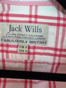 Label on a Jack Wills piece, UK 8, Y2K
