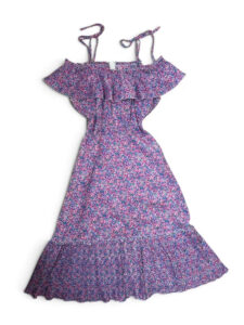 Vintage Pink Floral Pleated Cold Shoulder Midi Ruffle Dress — photo 3 of 15