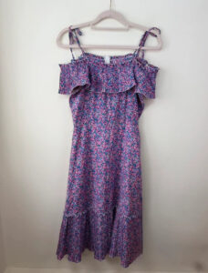 Vintage Pink Floral Pleated Cold Shoulder Midi Ruffle Dress — photo 4 of 15