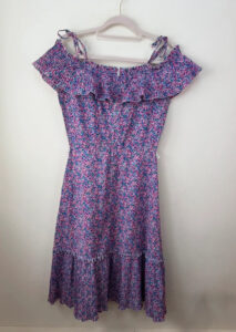 Vintage Pink Floral Pleated Cold Shoulder Midi Ruffle Dress — photo 5 of 15
