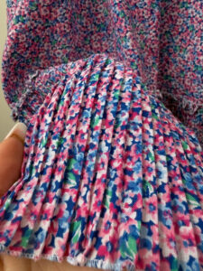 Vintage Pink Floral Pleated Cold Shoulder Midi Ruffle Dress — photo 9 of 15