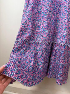 Vintage Pink Floral Pleated Cold Shoulder Midi Ruffle Dress — photo 10 of 15