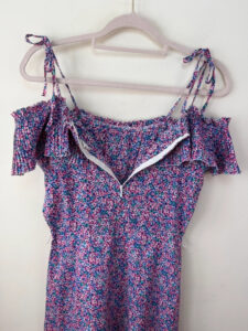 Vintage Pink Floral Pleated Cold Shoulder Midi Ruffle Dress — photo 11 of 15