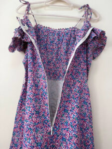 Vintage Pink Floral Pleated Cold Shoulder Midi Ruffle Dress — photo 12 of 15