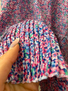 Vintage Pink Floral Pleated Cold Shoulder Midi Ruffle Dress — photo 14 of 15