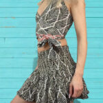 Yaha Reversible Leaf Print Halter Wrap Top&Ruffle Mini Low rise Skirt Tropical Co-ord S-M UK 8-14