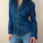 Miss Sixty Womens Embroidered Lace Navy Denim Fitted Button Shirt UK6-8 S