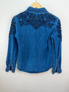Miss Sixty Women's Embroidered Lace Navy Denim Fitted Button Shirt — photo 3 of 12