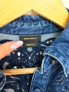 Miss Sixty Women's Embroidered Lace Navy Denim Fitted Button Shirt — photo 4 of 12