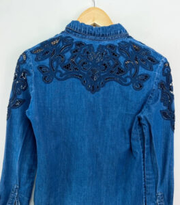 Miss Sixty Women's Embroidered Lace Navy Denim Fitted Button Shirt — photo 8 of 12