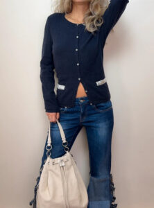 Peter Hahn Womens Pure 100% Cashmere Navy Silver Button Crewneck Cardigan UK14/M - Image 2