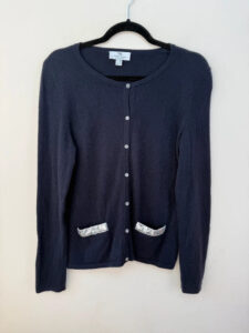 Peter Hahn Womens Pure 100% Cashmere Navy Silver Button Crewneck Cardigan UK14/M - Image 3