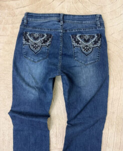 NY&C Womens Curvy Bootcut Embroidered Low Rise 8.5” Navy Jeans UK10/S W31L32 - Image 10