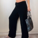 Hobbs Womens Black Silk Velvet High Rise 12” Wide Leg Trousers UK 14 W35 L29.5